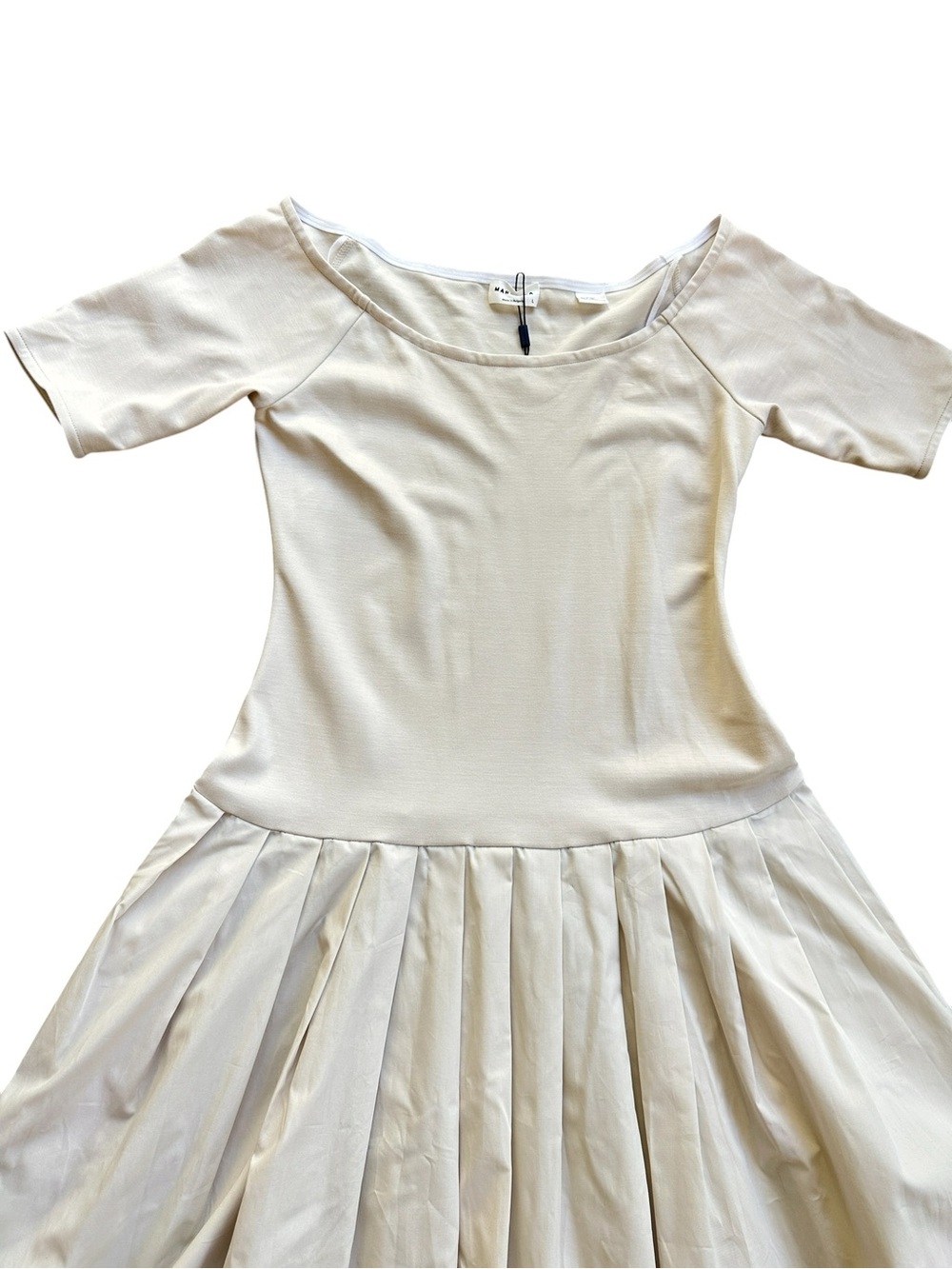 NWT Marcella Mila Dress L Cream Ponte Cotton Midi Fit Flare Pockets - Picture 14 of 15